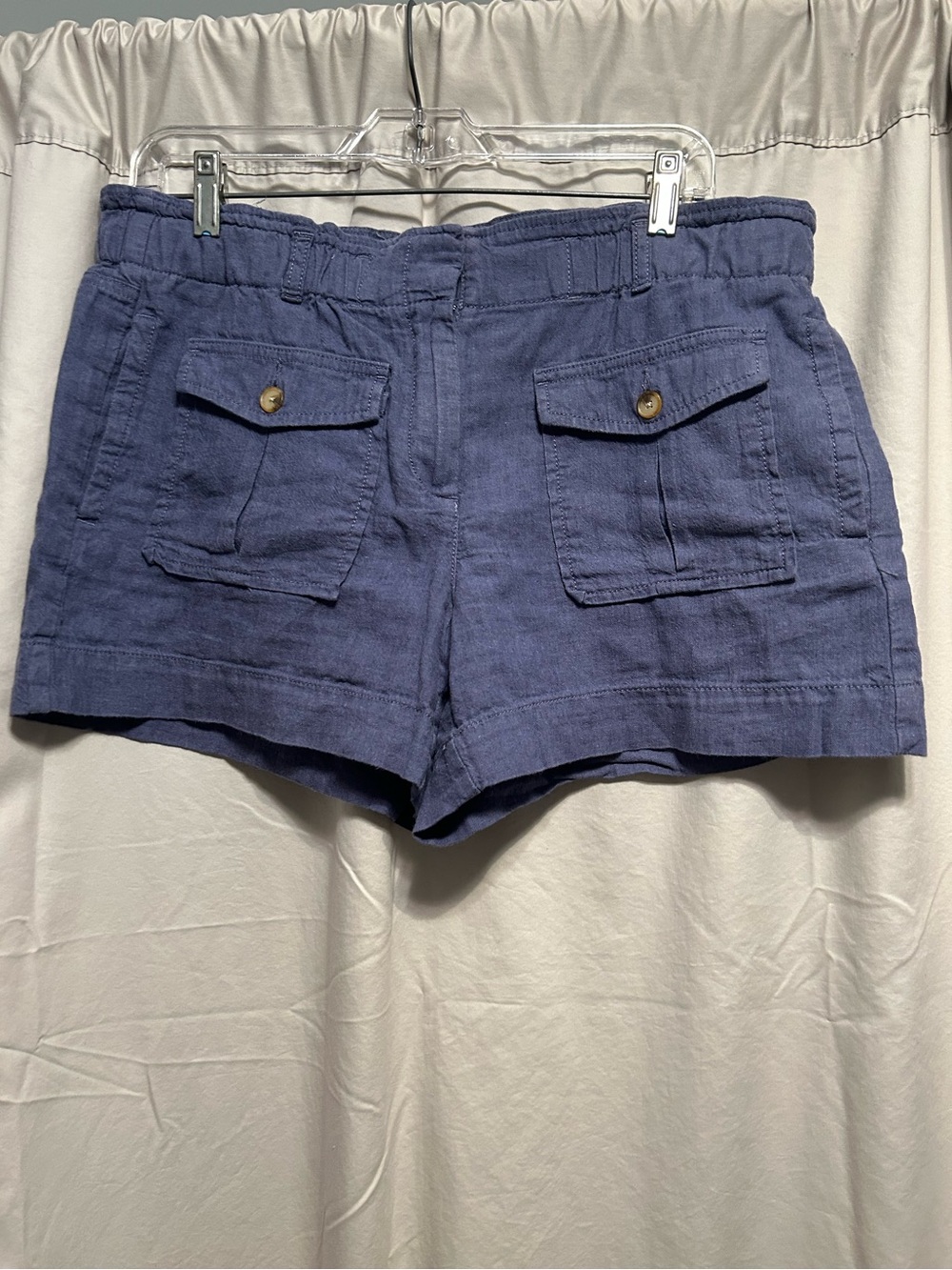 LOFT Indigo Cargo Linen-Blend Shorts
